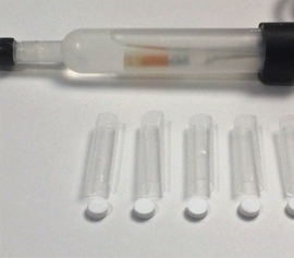 Polymerfritten (5 Stück incl. Schrumpfschlauch) Durchmesser 3.4mm und Höhe 3.5mm für alkalische oder fluoridhaltige Elektrolyte