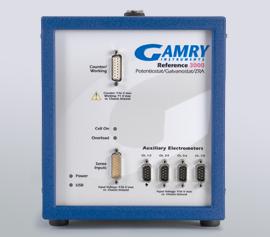 Gamry Reference 3000AE Potentiostat/Galvanostat/ZRA für Korrosion (DC), Impedanzspektroskopie (EIS), Physikalische Elektrochemie (PHE), Pulsvoltammetrie (PV), Elektrochemisches Rauschen (ESA) und für die Elektrochemische Energie (PWR) an Batterie-, Brennstoffzell- oder Superkondensator-Stapeln incl. schwebende Masse (galv. Trennung von der Schutzerdung)