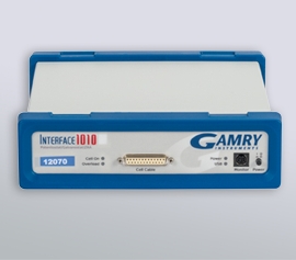 Gamry Interface 1010 Potentiostat/Galvanostat/ZRA zur Klirrfaktoranalyse bzw. Total Harmonic Distortion (THD), galvanostatische Frequenzmodulation an Brennstoff-zellen (galv. EFM), Physikalische Elektrochemie (PHE) und Elektrochemische Impedanzspektroskopie (EIS) incl. schwebende Masse (galv. Trennung von der Schutzerdung)