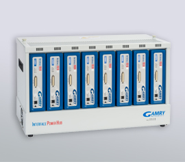 Gamry Interface 1010 8-Kanalpotentiostat für die simultane Erfassung von bis zu acht parallel betriebenen mikrobiellen Brennstoffzellen (MFC´s) in einem gemeinsamen Elektrolytbehälter aber ohne gegenseitige Beeinflussung incl. schwebende Masse (galv. Trennung von der Schutzerdung)