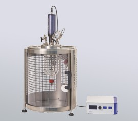 Uniclave -Glasdruckreaktor im Sicherheitsgehäuse mit Polycarbonat Schiebetüre